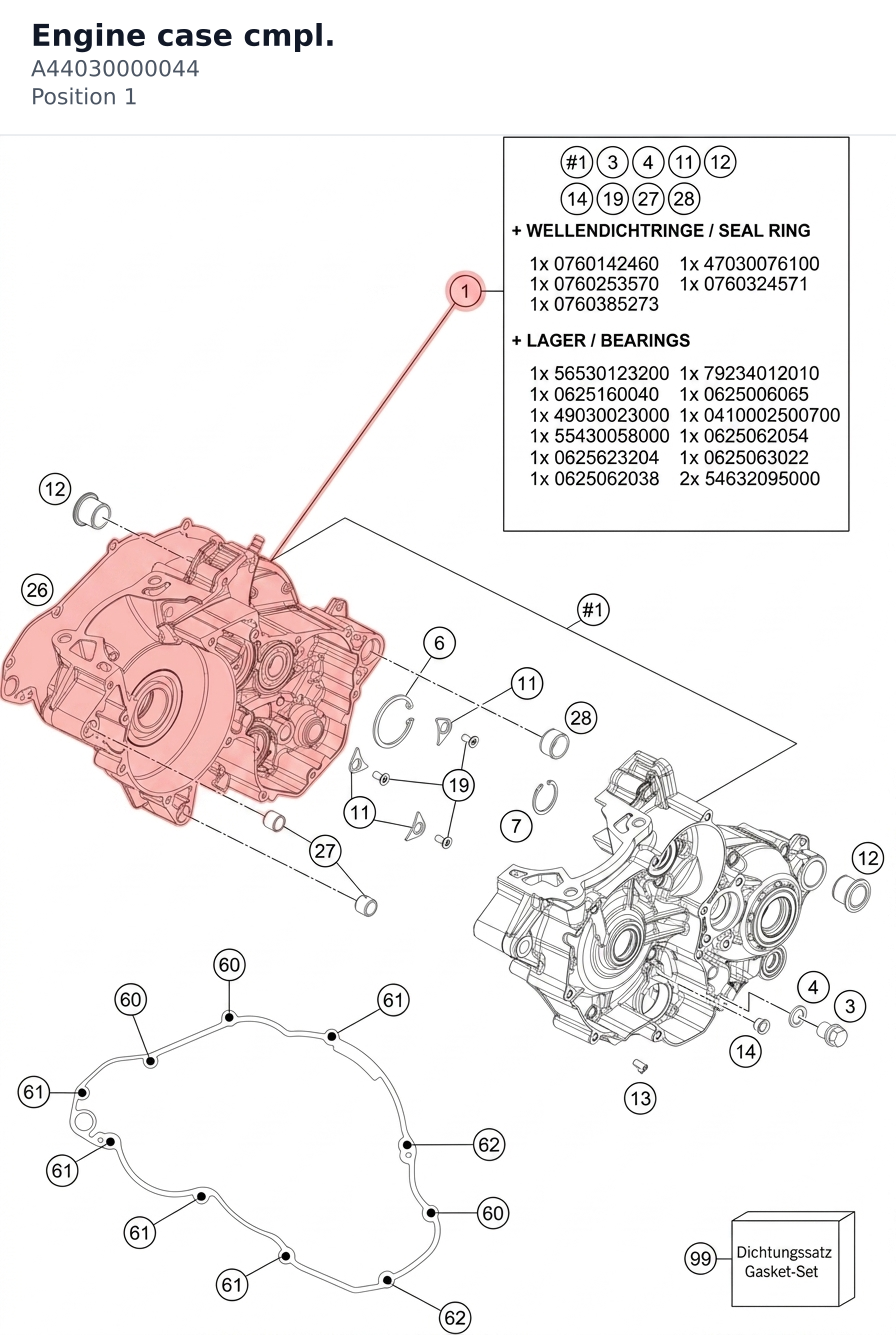 Diagram preview: Engine case cmpl. (A44030000044)