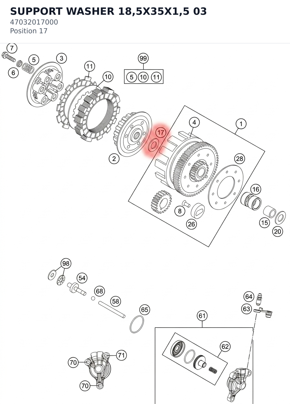 Diagram preview: SUPPORT WASHER 18,5X35X1,5 03 (47032017000)