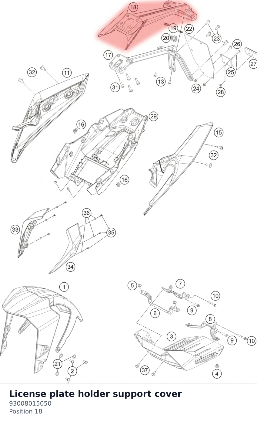 Diagram preview: License plate holder support cover (93008015050)