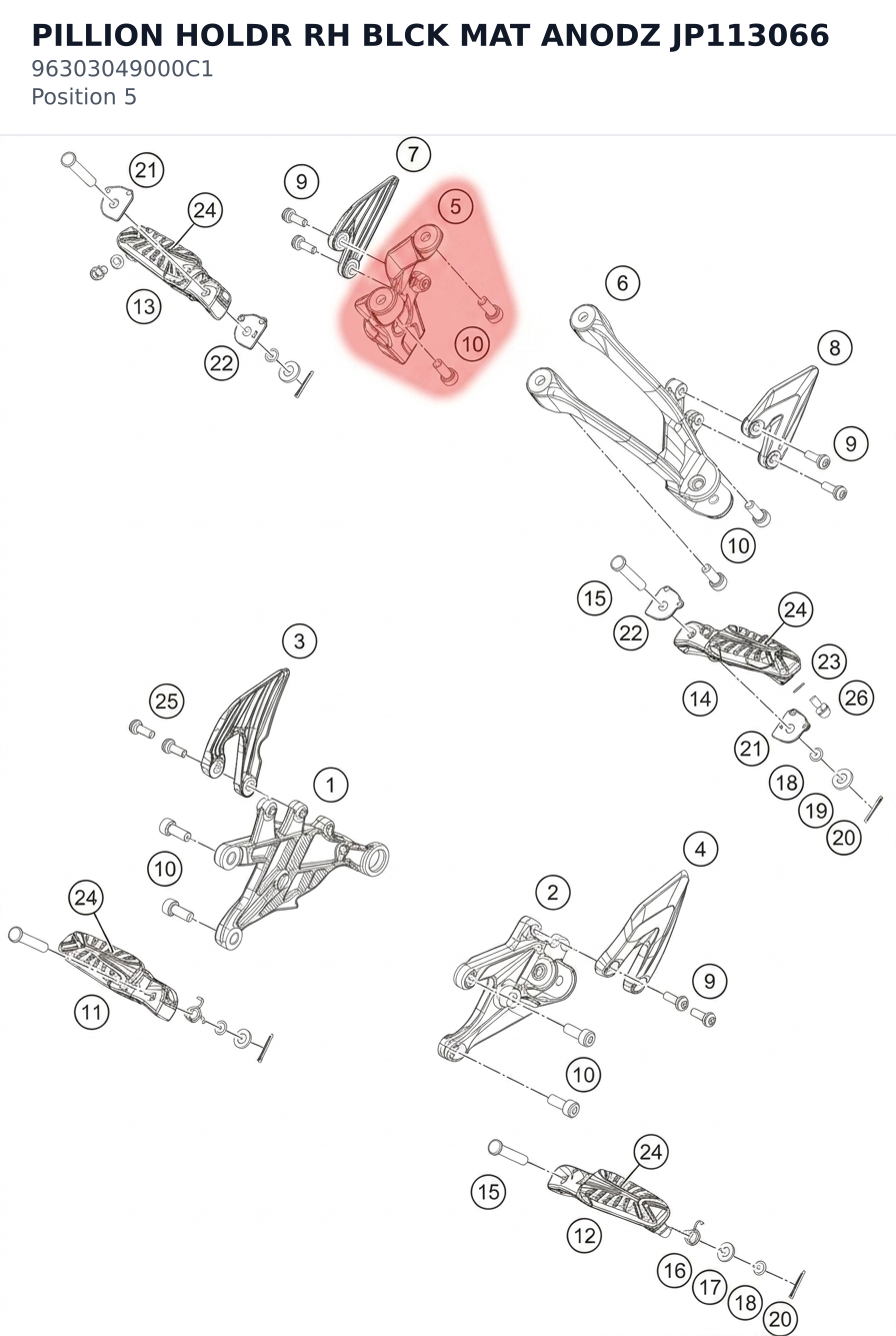 Diagram preview: PILLION HOLDR RH BLCK MAT ANODZ JP113066 (96303049000C1)