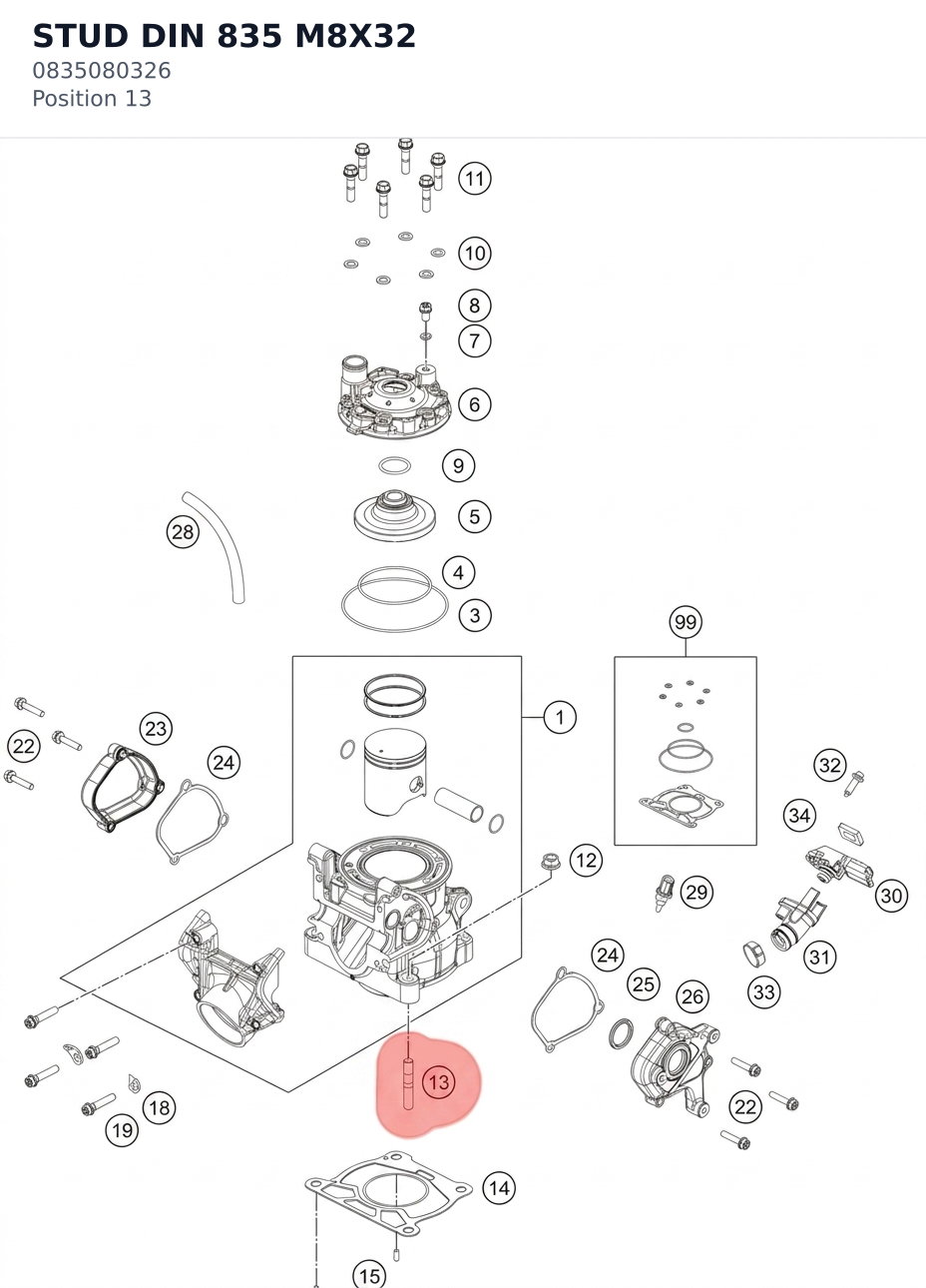 Diagram preview: STUD DIN 835 M8X32 (0835080326)