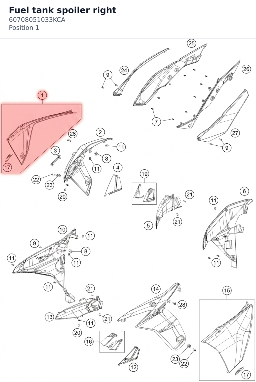 Diagram preview: Fuel tank spoiler right (60708051033KCA)