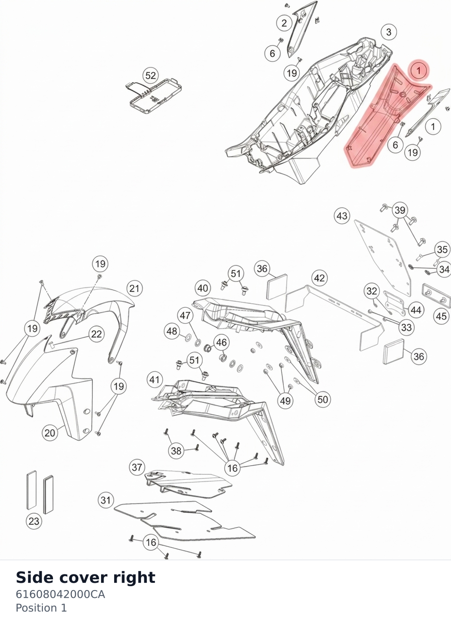 Diagram preview: Side cover right (61608042000CA)
