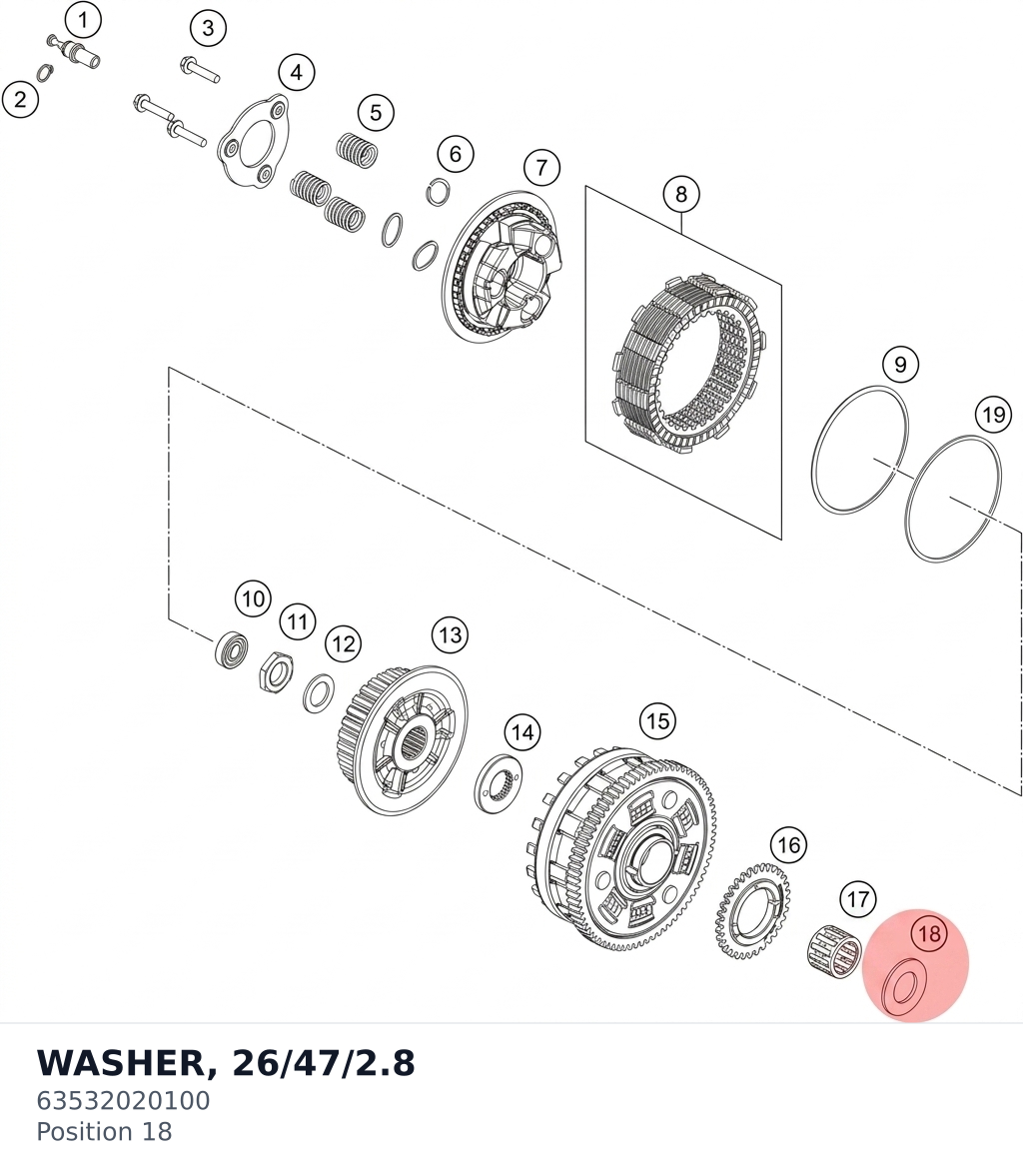 Diagram preview: WASHER, 26/47/2.8 (63532020100)