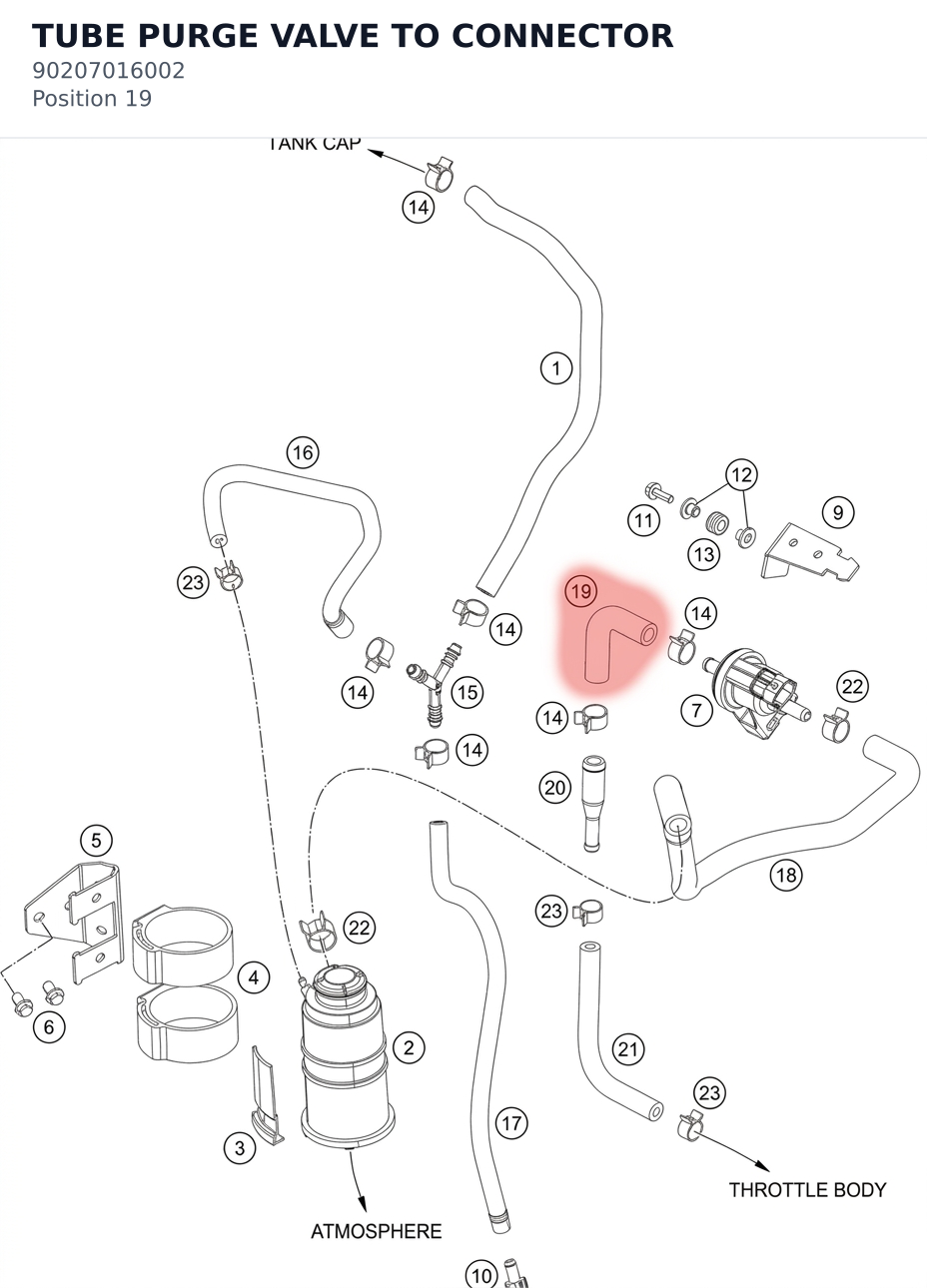 Diagram preview: TUBE PURGE VALVE TO CONNECTOR (90207016002)