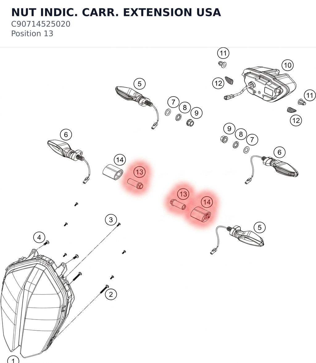 Diagram preview: NUT INDIC. CARR. EXTENSION USA (C90714525020)