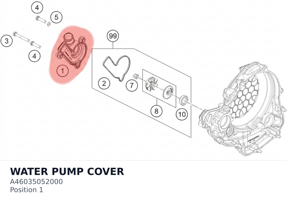 Diagram preview: WATER PUMP COVER (A46035052000)