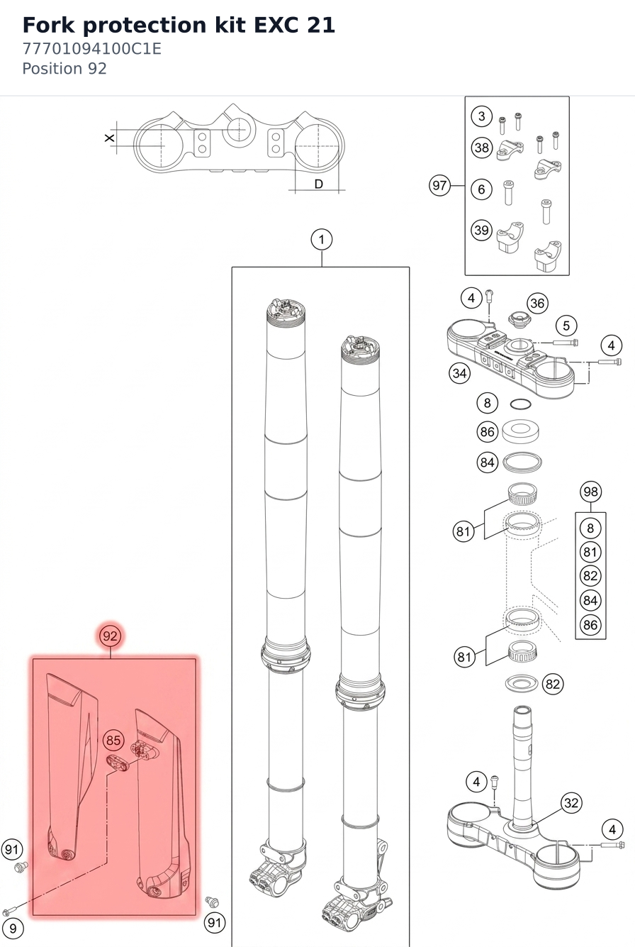 Diagram preview: Fork protection kit EXC 21 (77701094100C1E)