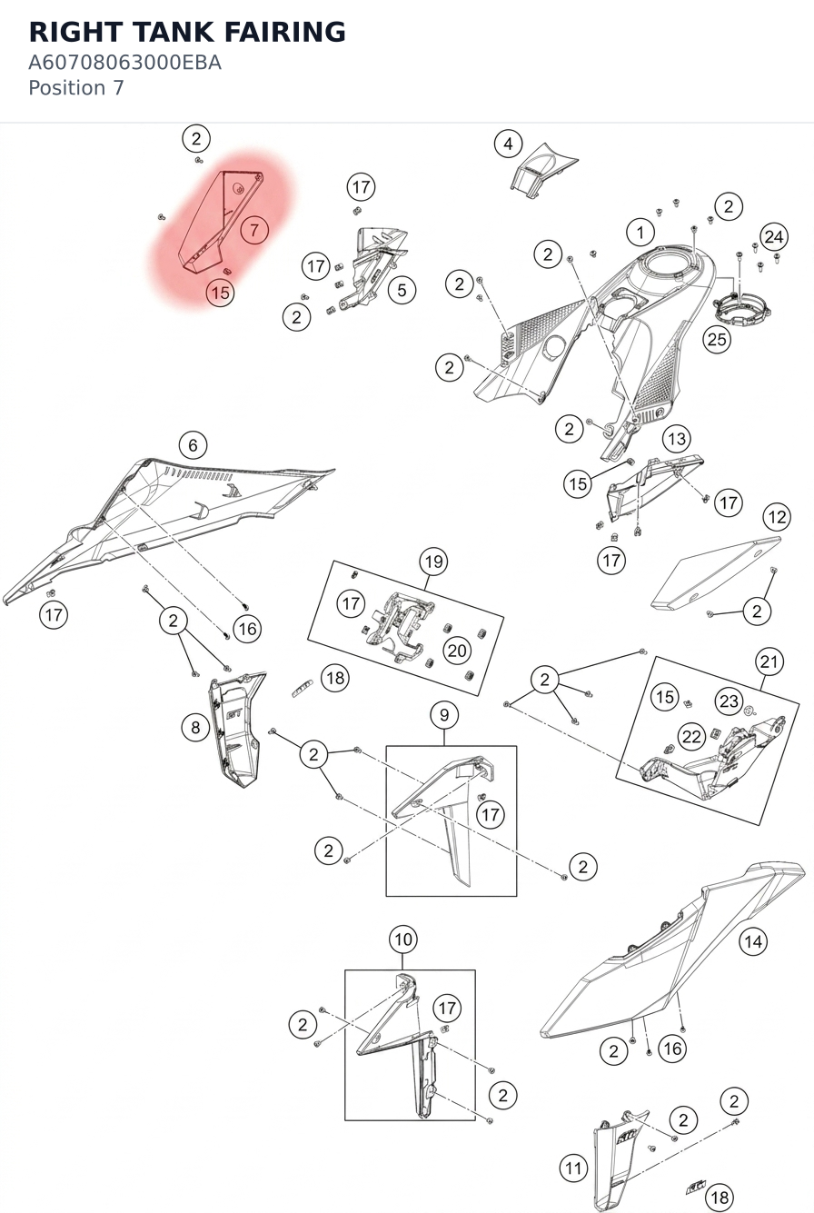 Diagram preview: RIGHT TANK FAIRING (A60708063000EBA)