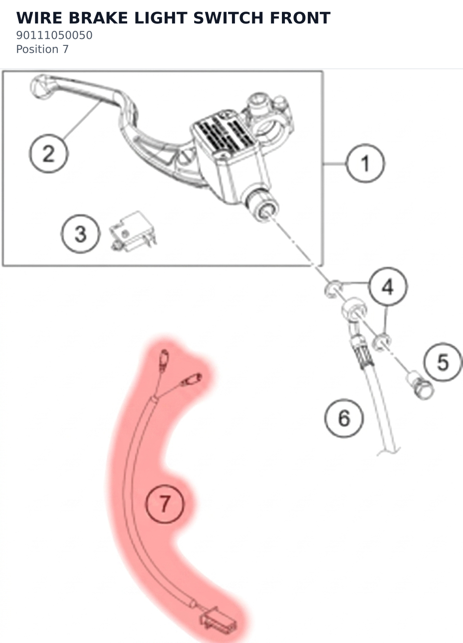Diagram preview: WIRE BRAKE LIGHT SWITCH FRONT (90111050050)