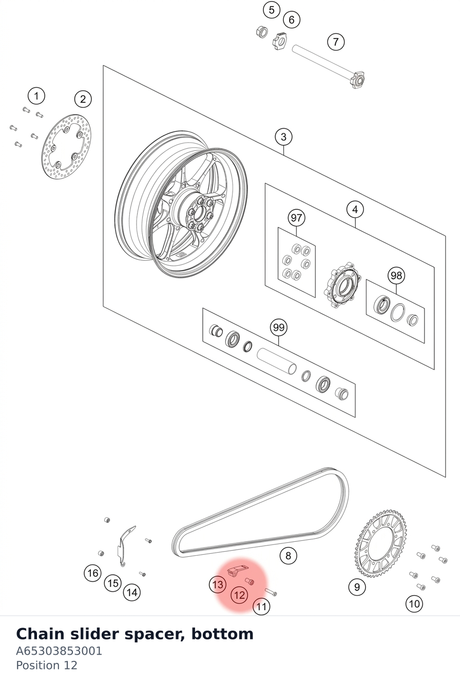 Diagram preview: Chain slider spacer, bottom (A65303853001)