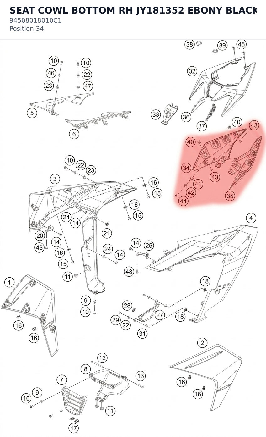 Diagram preview: SEAT COWL BOTTOM RH JY181352 EBONY BLACK (94508018010C1)