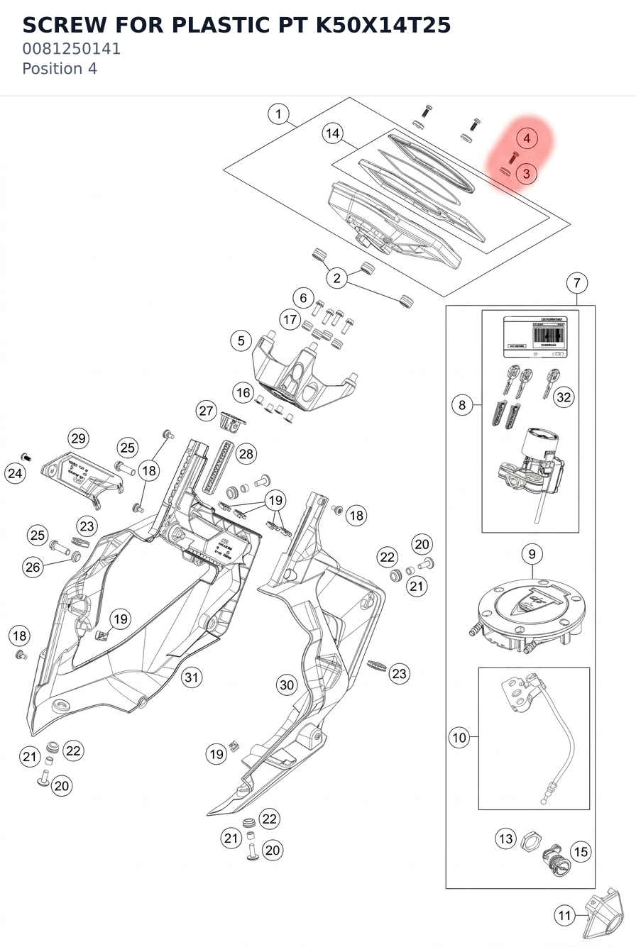 Diagram preview: SCREW FOR PLASTIC PT K50X14T25 (0081250141)