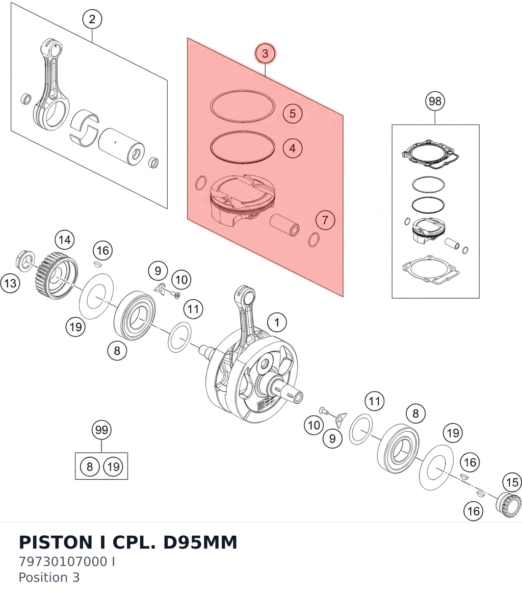 Diagram preview: PISTON I CPL. D95MM (79730107000 I)