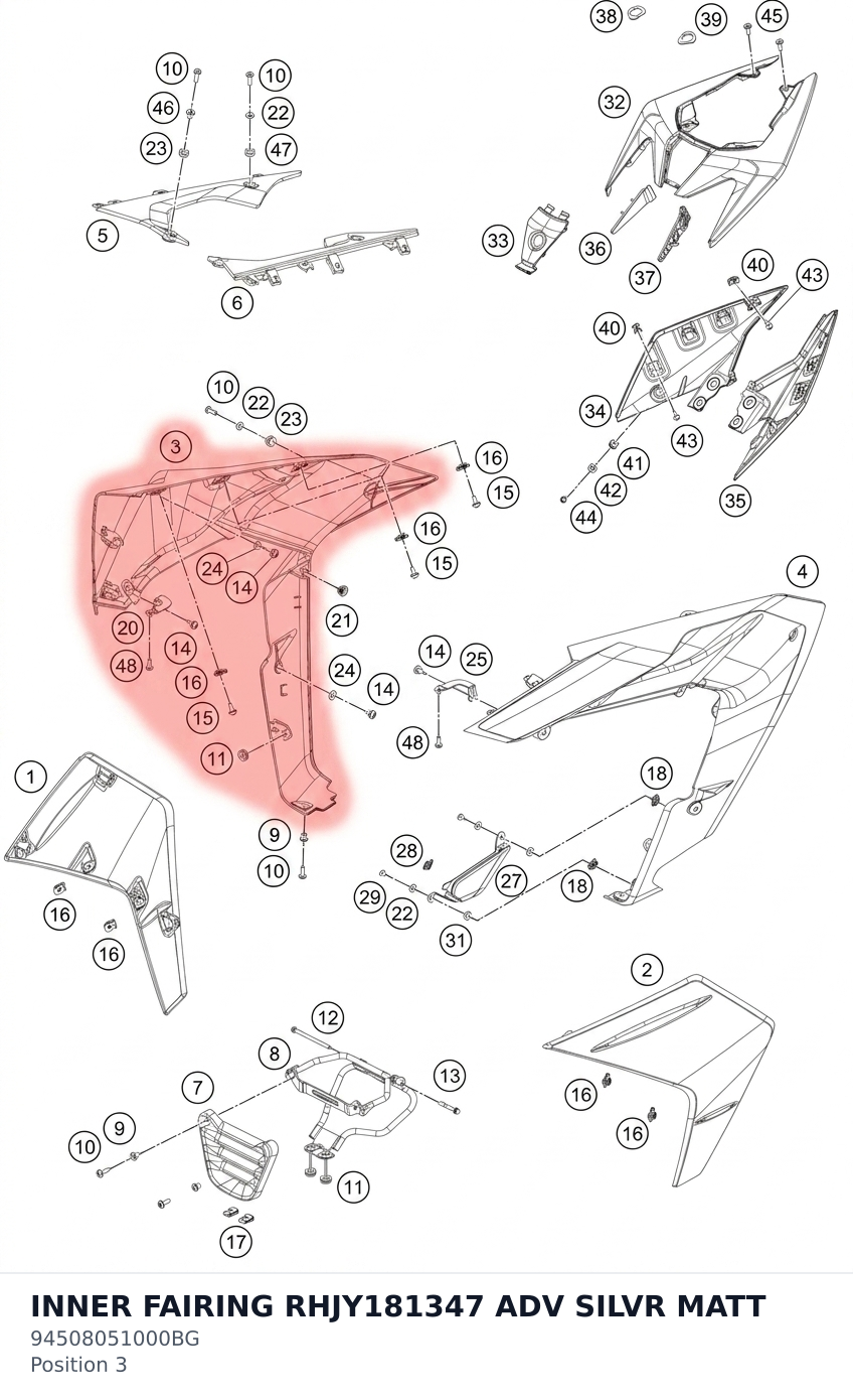 Diagram preview: INNER FAIRING RHJY181347 ADV SILVR MATT (94508051000BG)