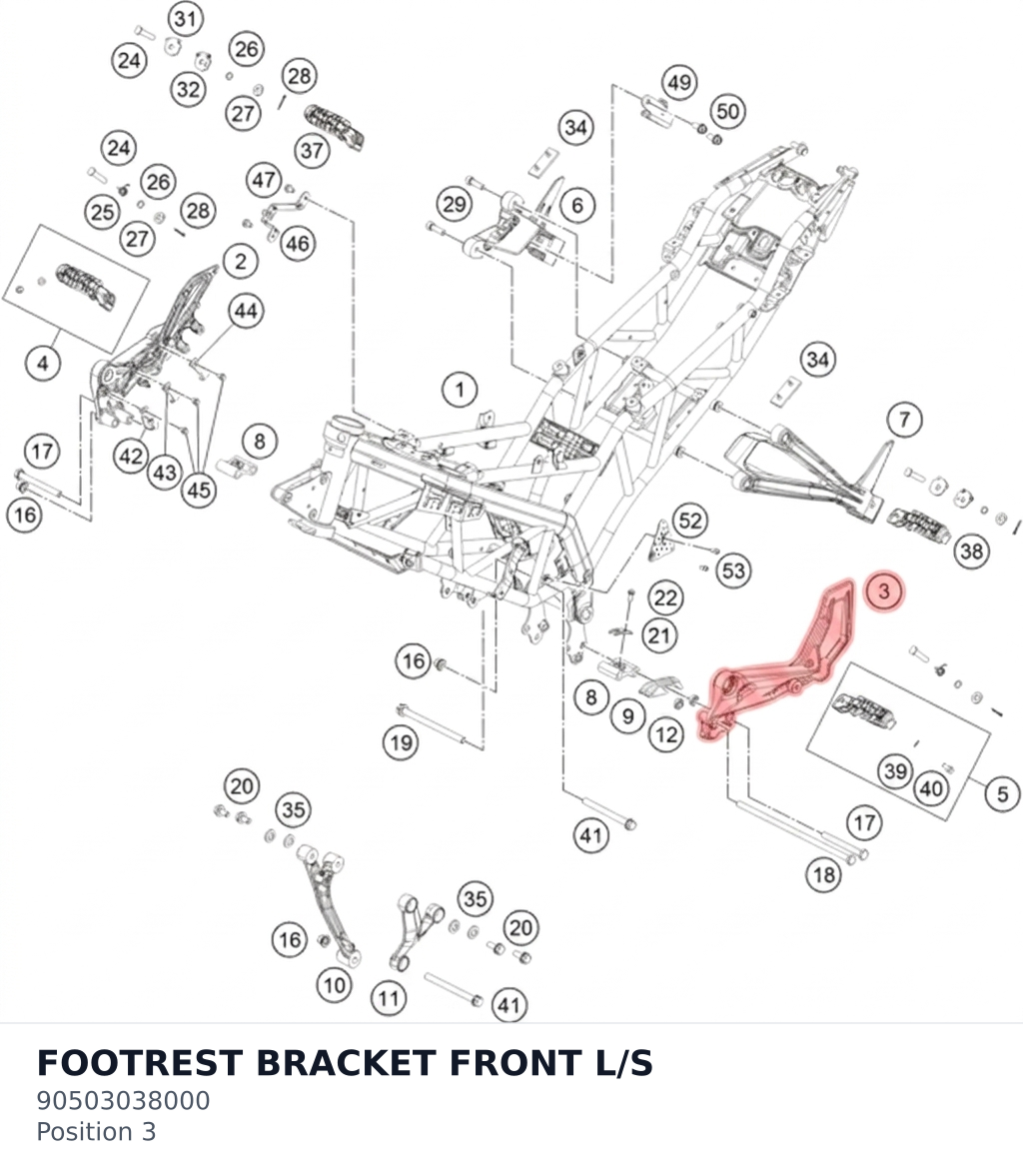 Diagram preview: FOOTREST BRACKET FRONT L/S (90503038000)