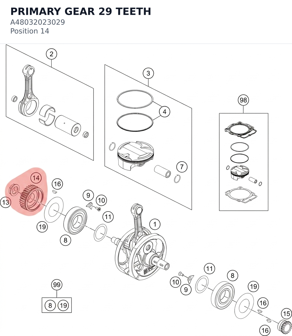 Diagram preview: PRIMARY GEAR 29 TEETH (A48032023029)