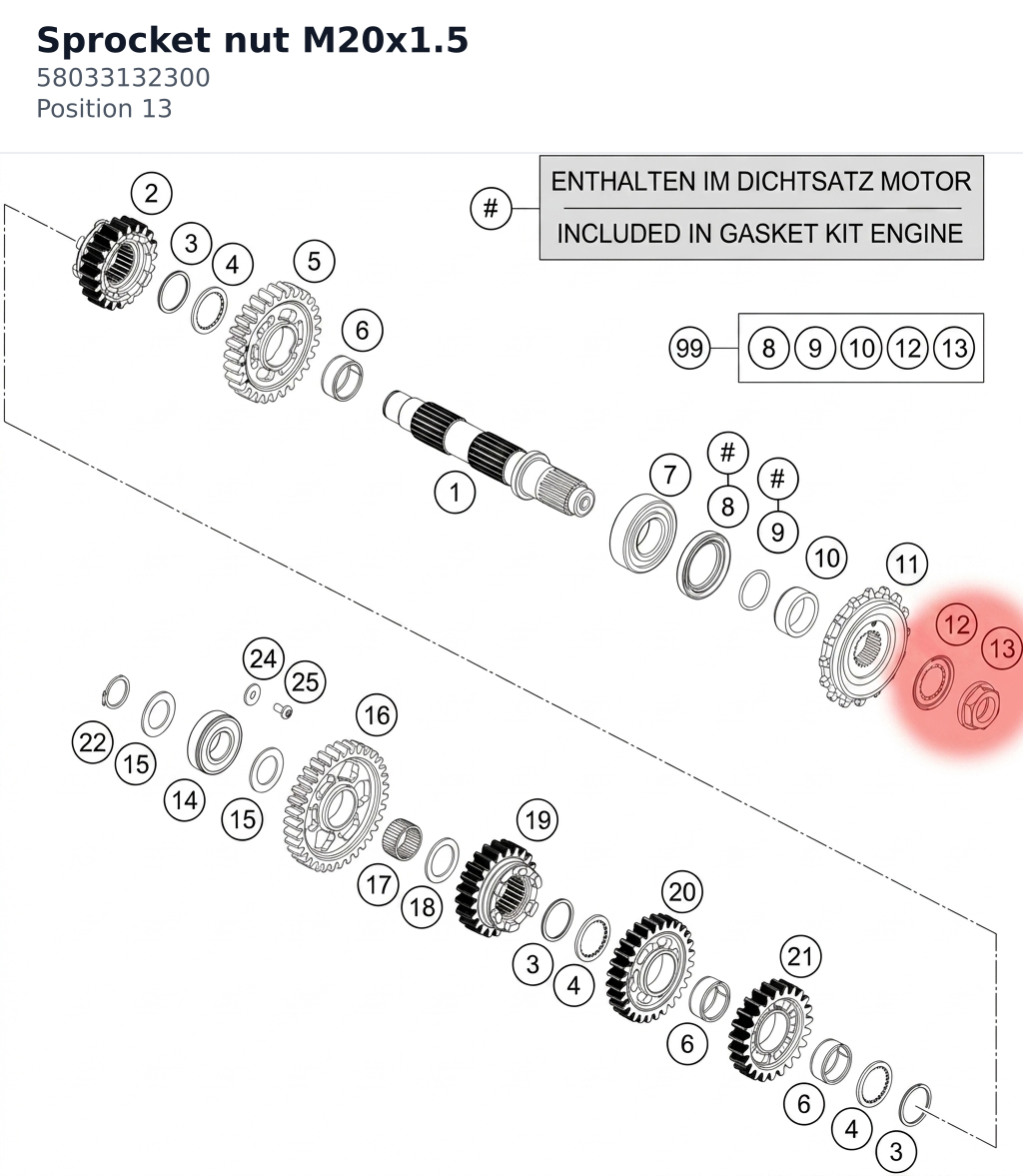 Diagram preview: Sprocket nut M20x1.5 (58033132300)