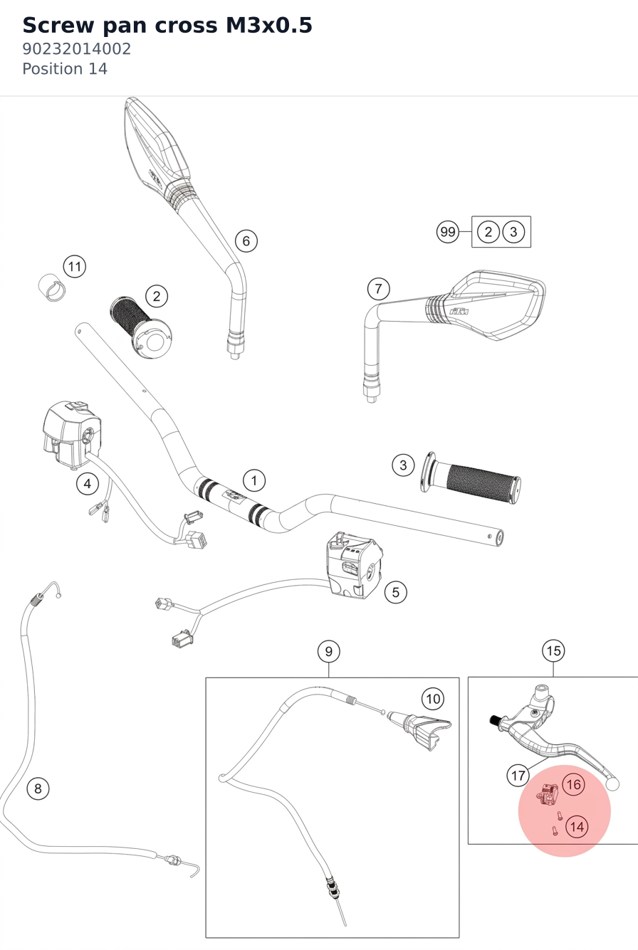 Diagram preview: Screw pan cross M3x0.5 (90232014002)