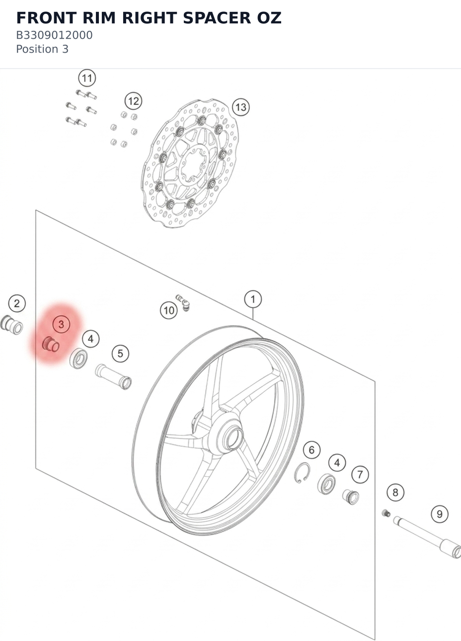 Diagram preview: FRONT RIM RIGHT SPACER OZ (B3309012000)