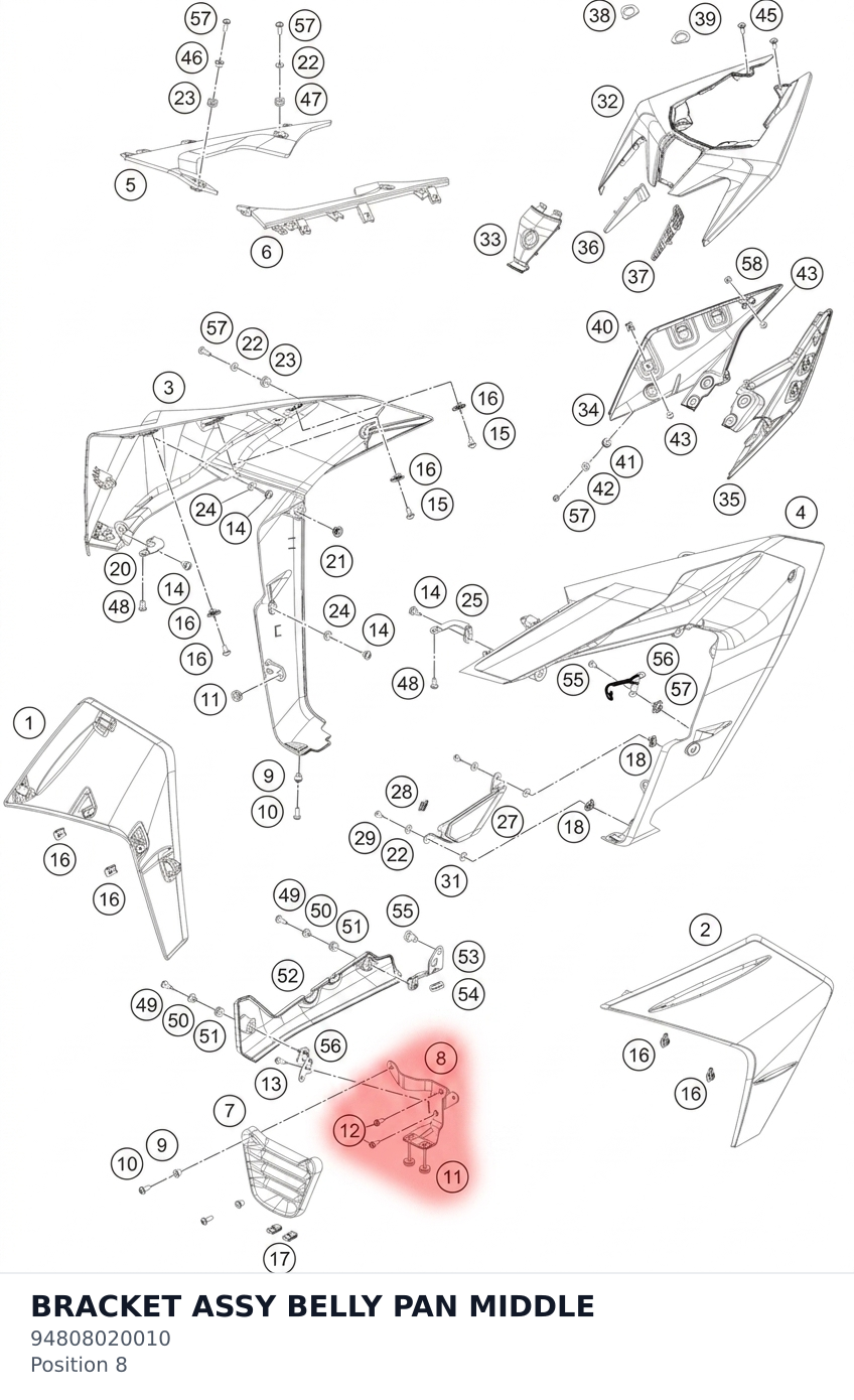 Diagram preview: BRACKET ASSY BELLY PAN MIDDLE (94808020010)