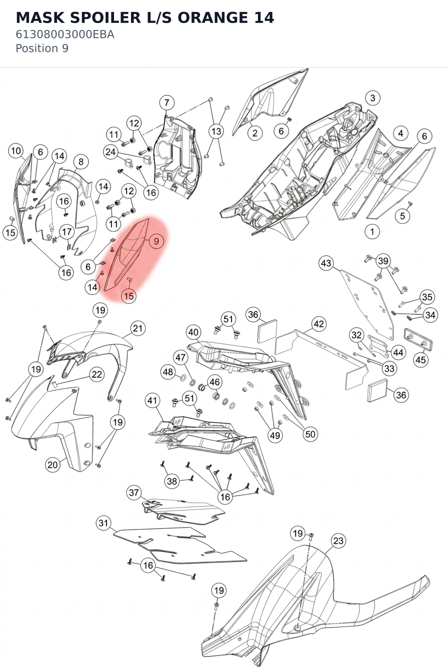 Diagram preview: MASK SPOILER L/S ORANGE 14 (61308003000EBA)
