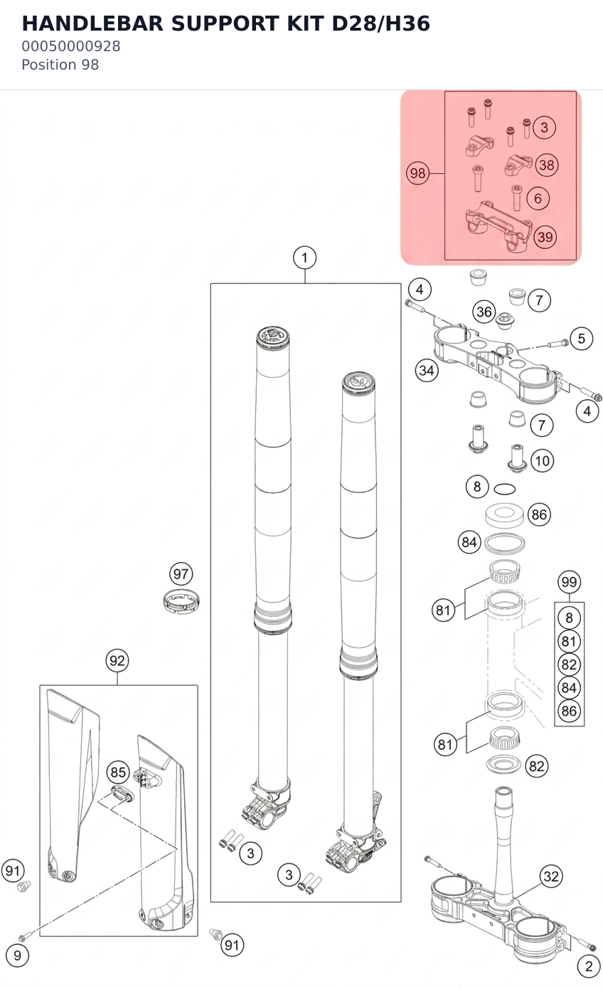 Diagram preview: HANDLEBAR SUPPORT KIT D28/H36 (00050000928)