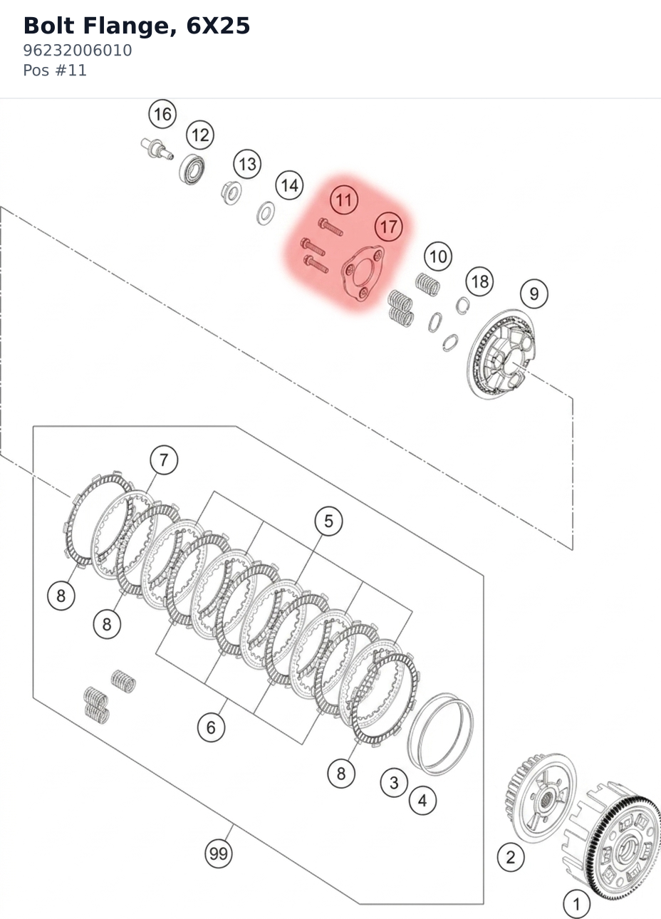 Diagram preview: Bolt Flange, 6X25 (96232006010)