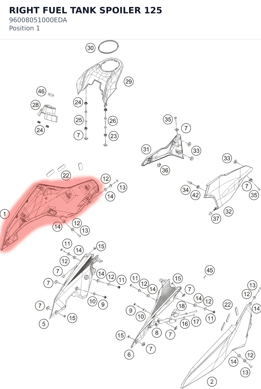 Diagram preview: RIGHT FUEL TANK SPOILER 125 (96008051000EDA)