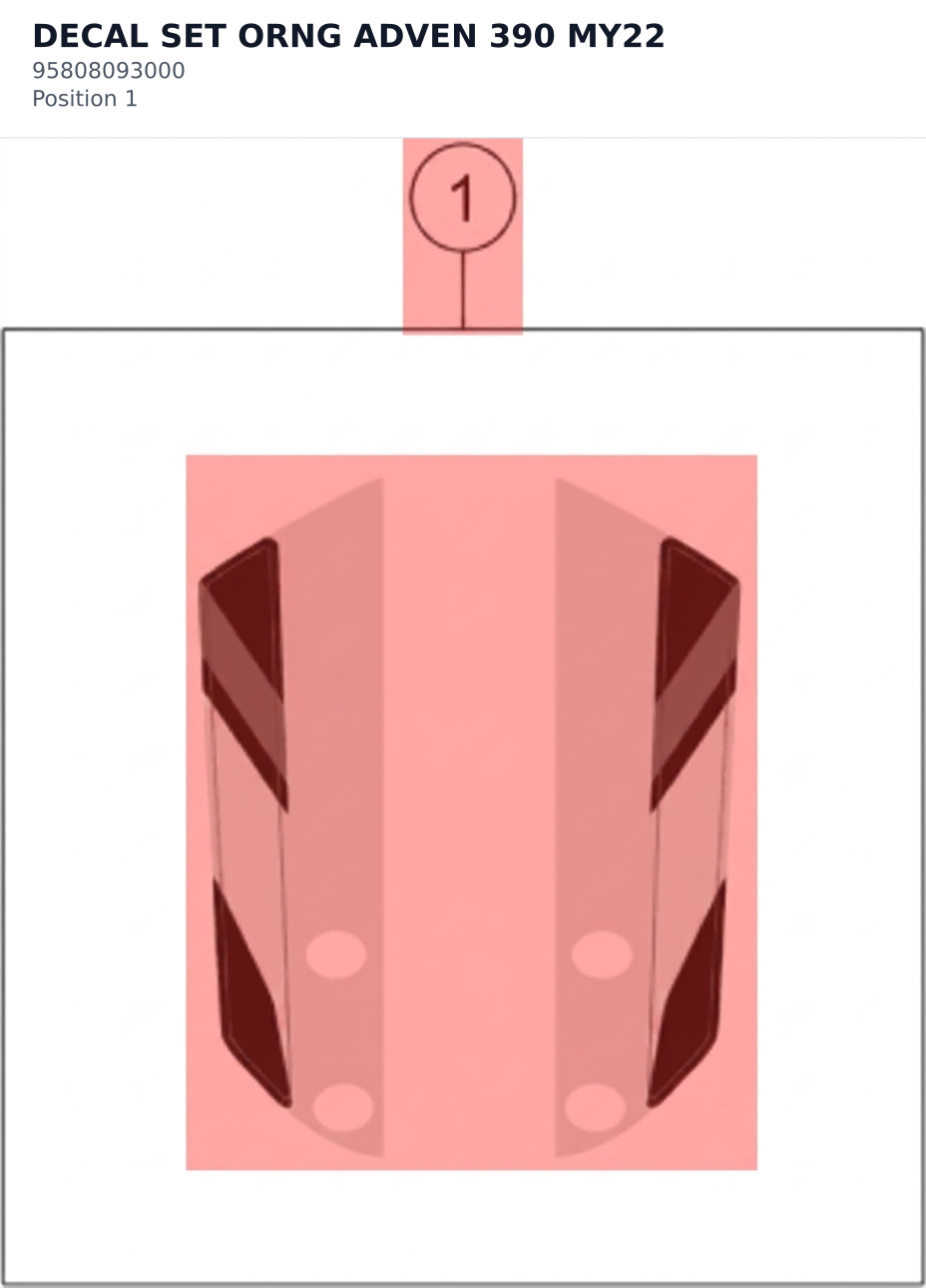 Diagram preview: DECAL SET ORNG ADVEN 390 MY22 (95808093000)