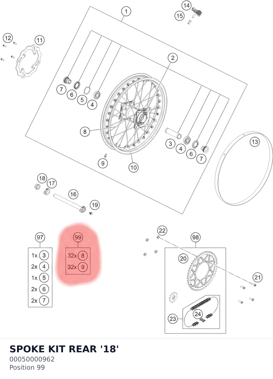 Diagram preview: SPOKE KIT REAR '18' (00050000962)