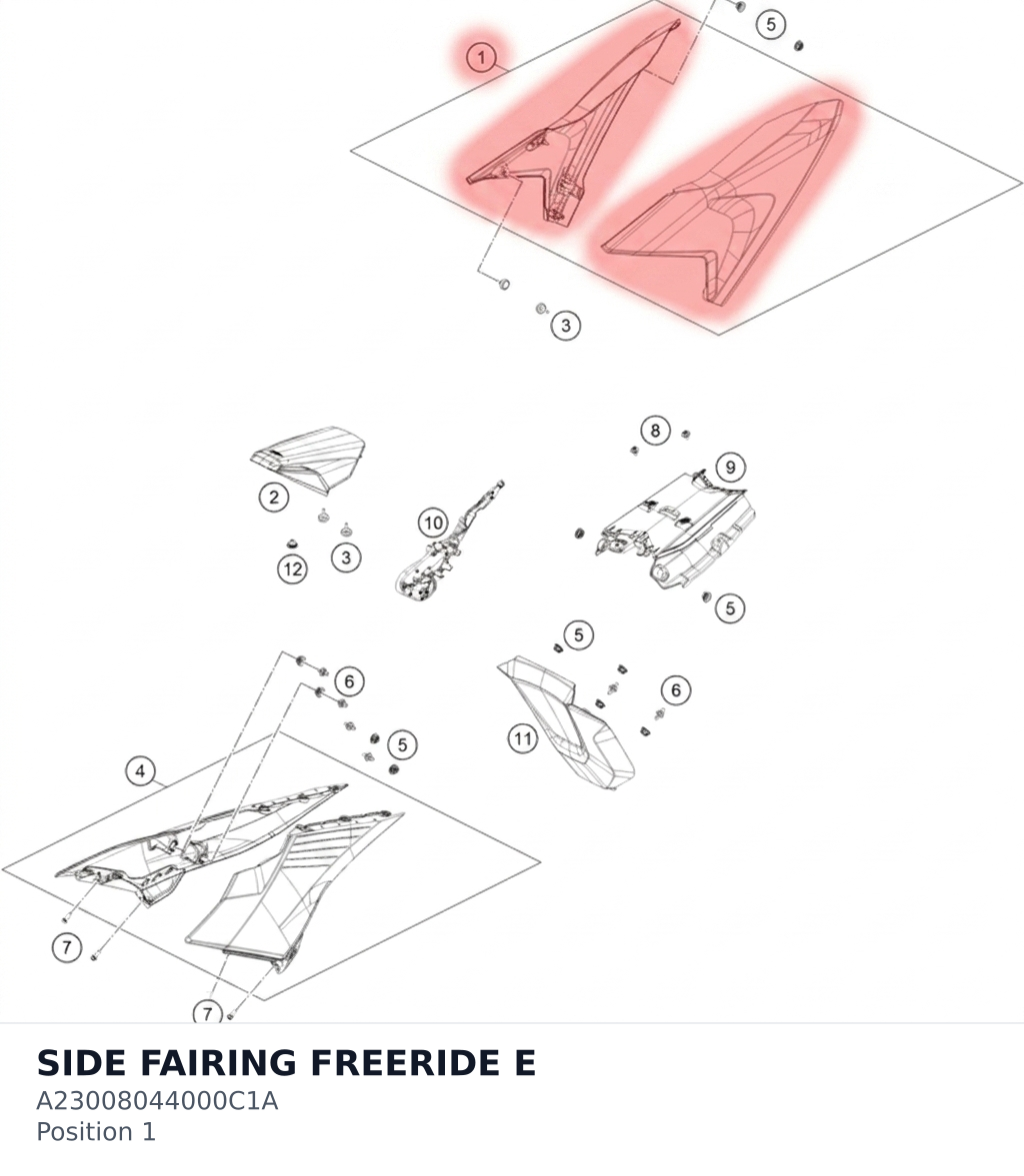 Diagram preview: SIDE FAIRING FREERIDE E (A23008044000C1A)