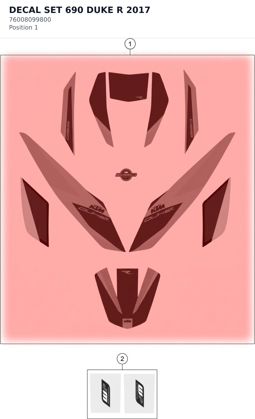 Diagram preview: DECAL SET 690 DUKE R 2017 (76008099800)