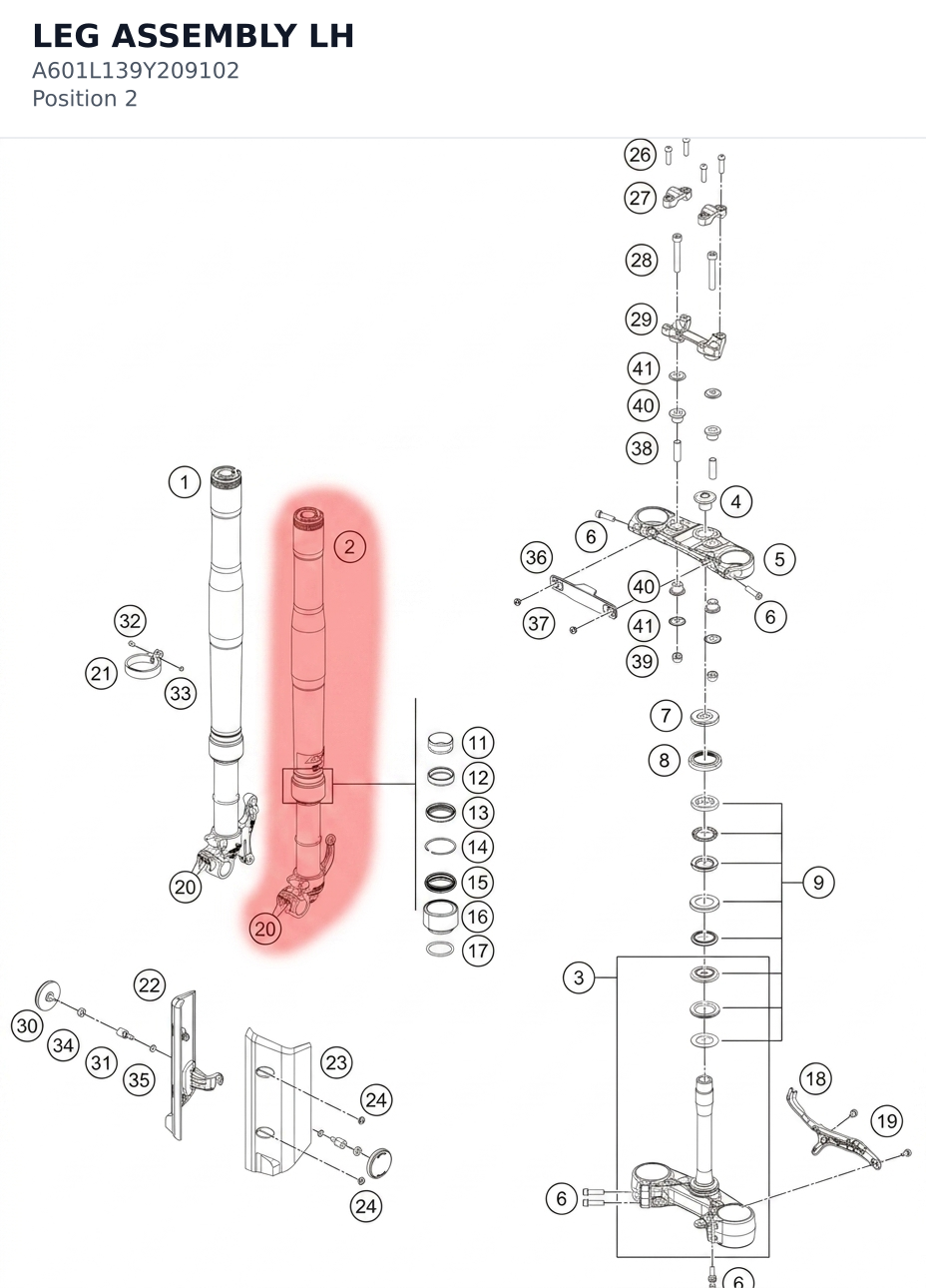 Diagram preview: LEG ASSEMBLY LH (A601L139Y209102)