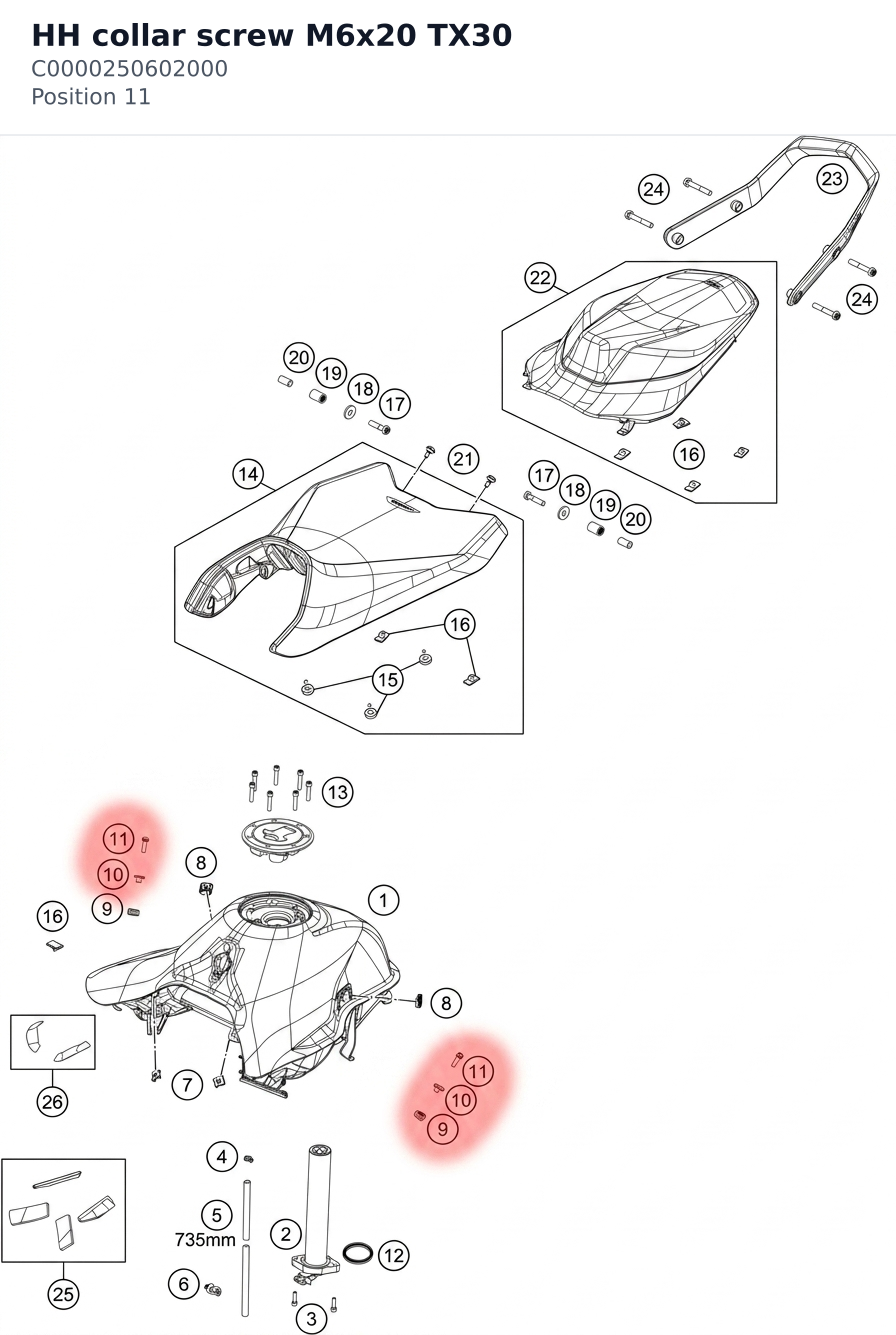 Diagram preview: HH collar screw M6x20 TX30 (C0000250602000)