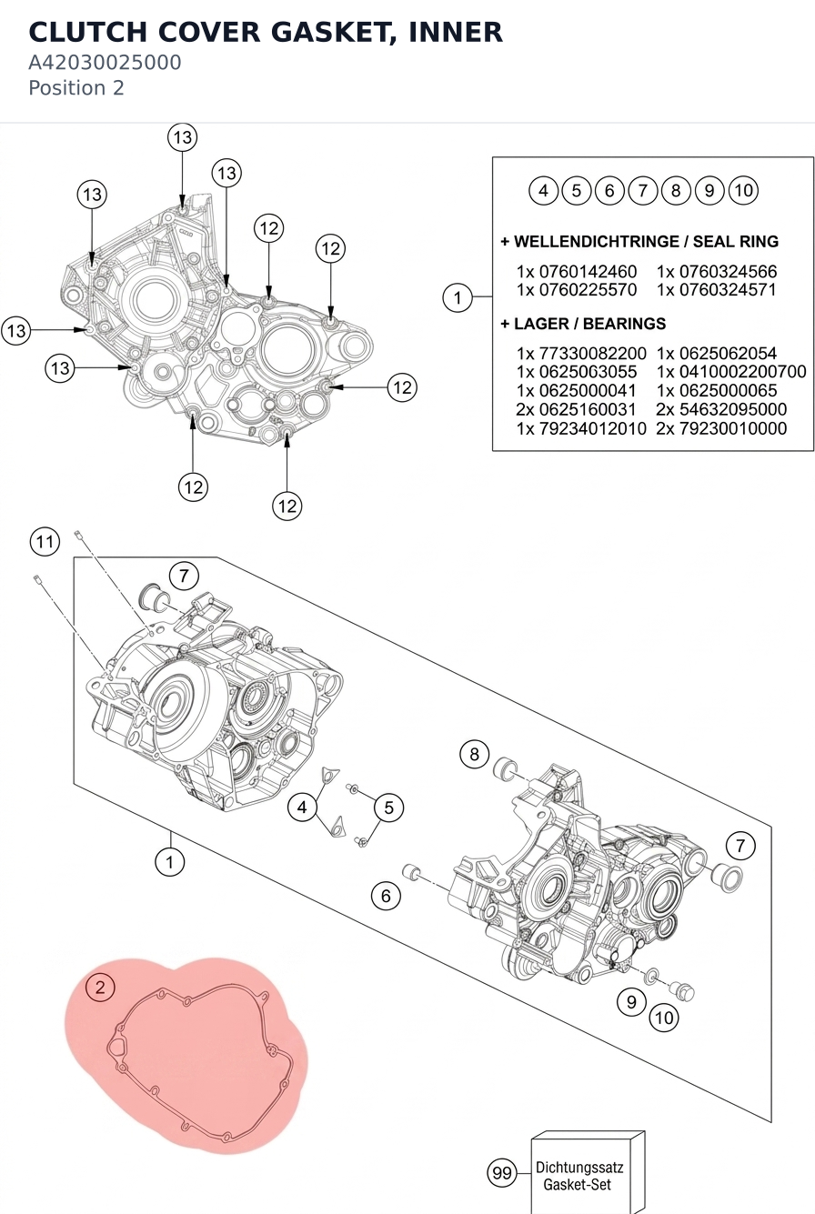 Diagram preview: CLUTCH COVER GASKET, INNER (A42030025000)
