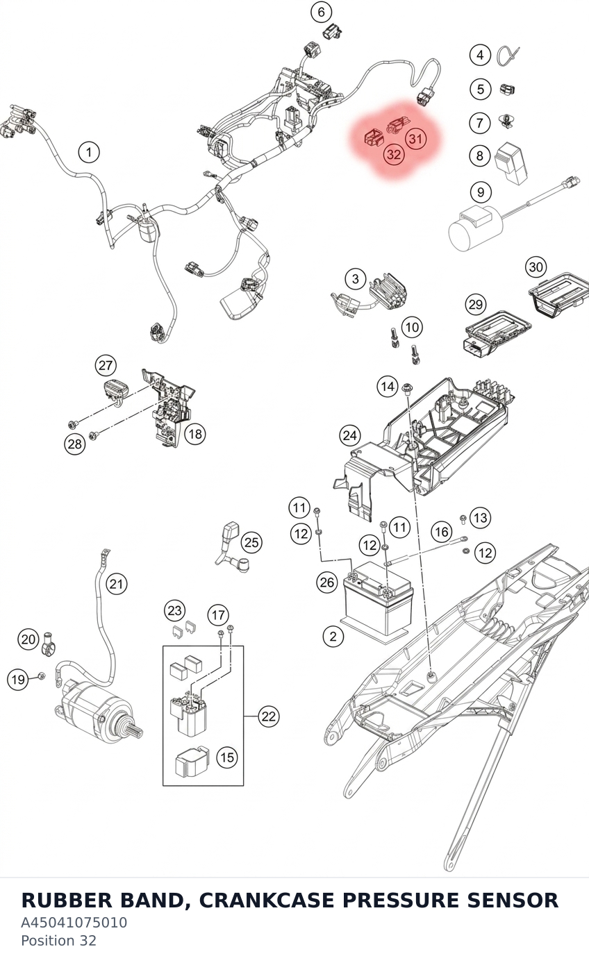 Diagram preview: RUBBER BAND, CRANKCASE PRESSURE SENSOR (A45041075010)