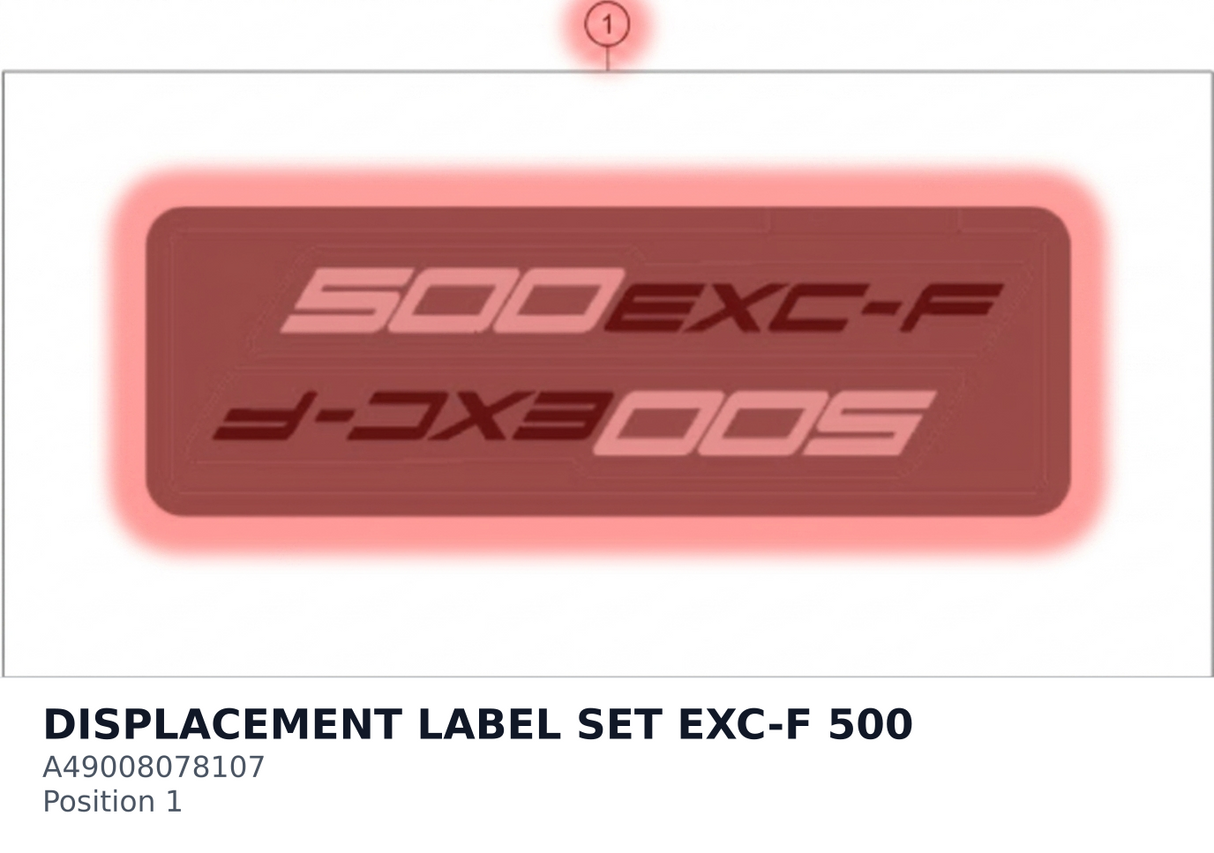 Diagram preview: DISPLACEMENT LABEL SET EXC-F 500 (A49008078107)