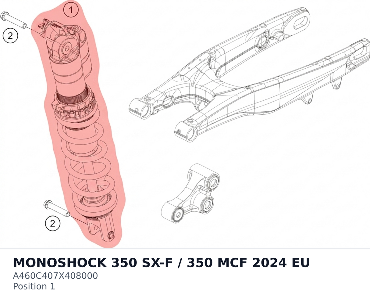 Diagram preview: MONOSHOCK 350 SX-F / 350 MCF 2024 EU (A460C407X408000)