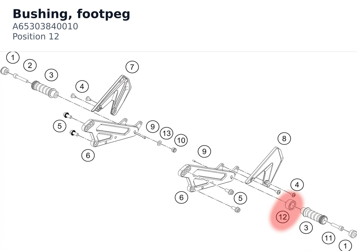 Diagram preview: Bushing, footpeg (A65303840010)