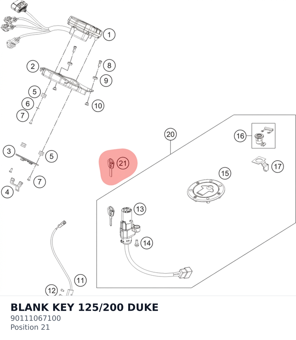 Diagram preview: BLANK KEY 125/200 DUKE (90111067100)