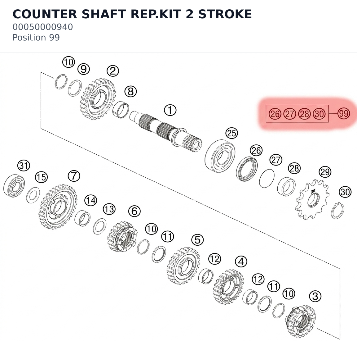 Diagram preview: COUNTER SHAFT REP.KIT 2 STROKE (00050000940)