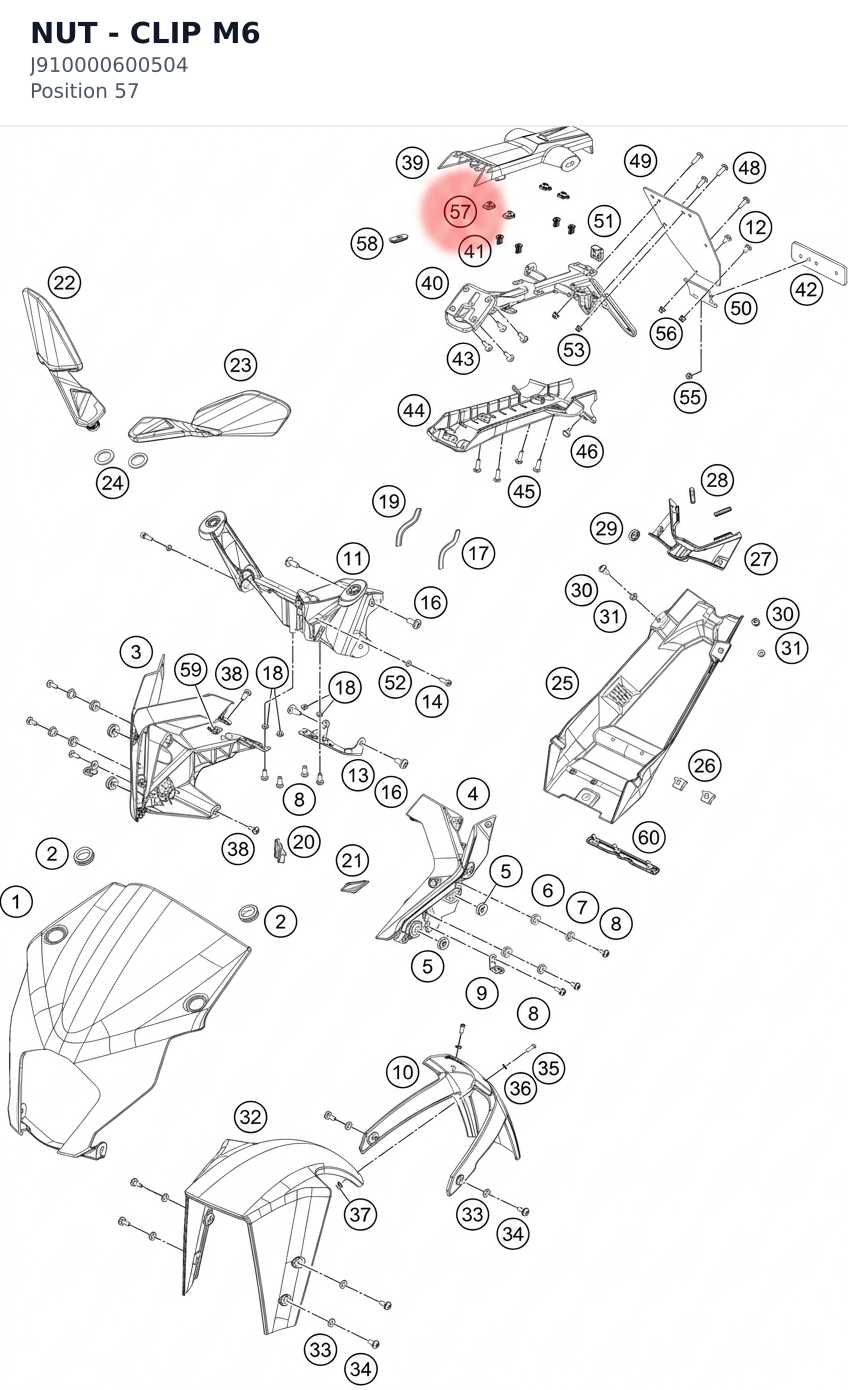 Diagram preview: NUT - CLIP M6 (J910000600504)