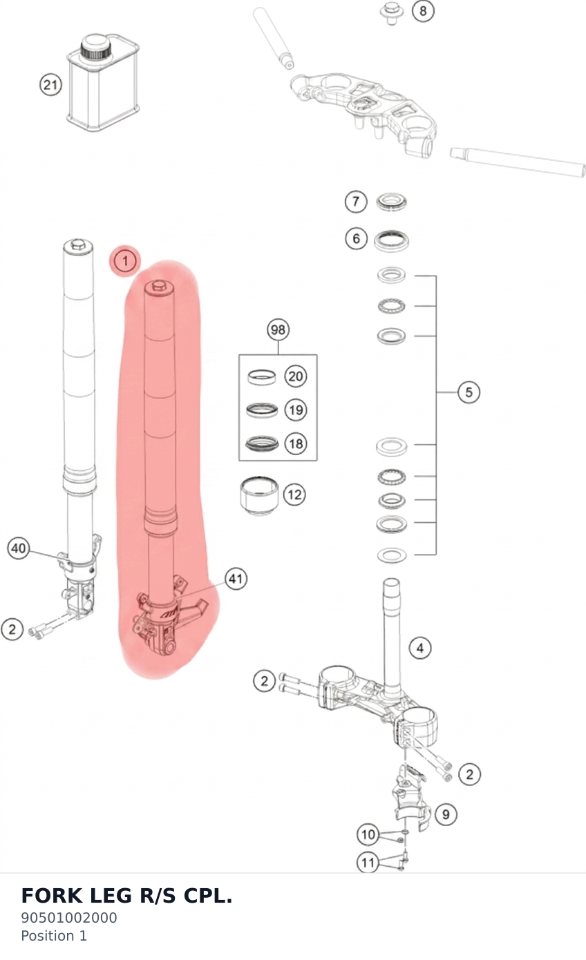 Diagram preview: FORK LEG R/S CPL. (90501002000)