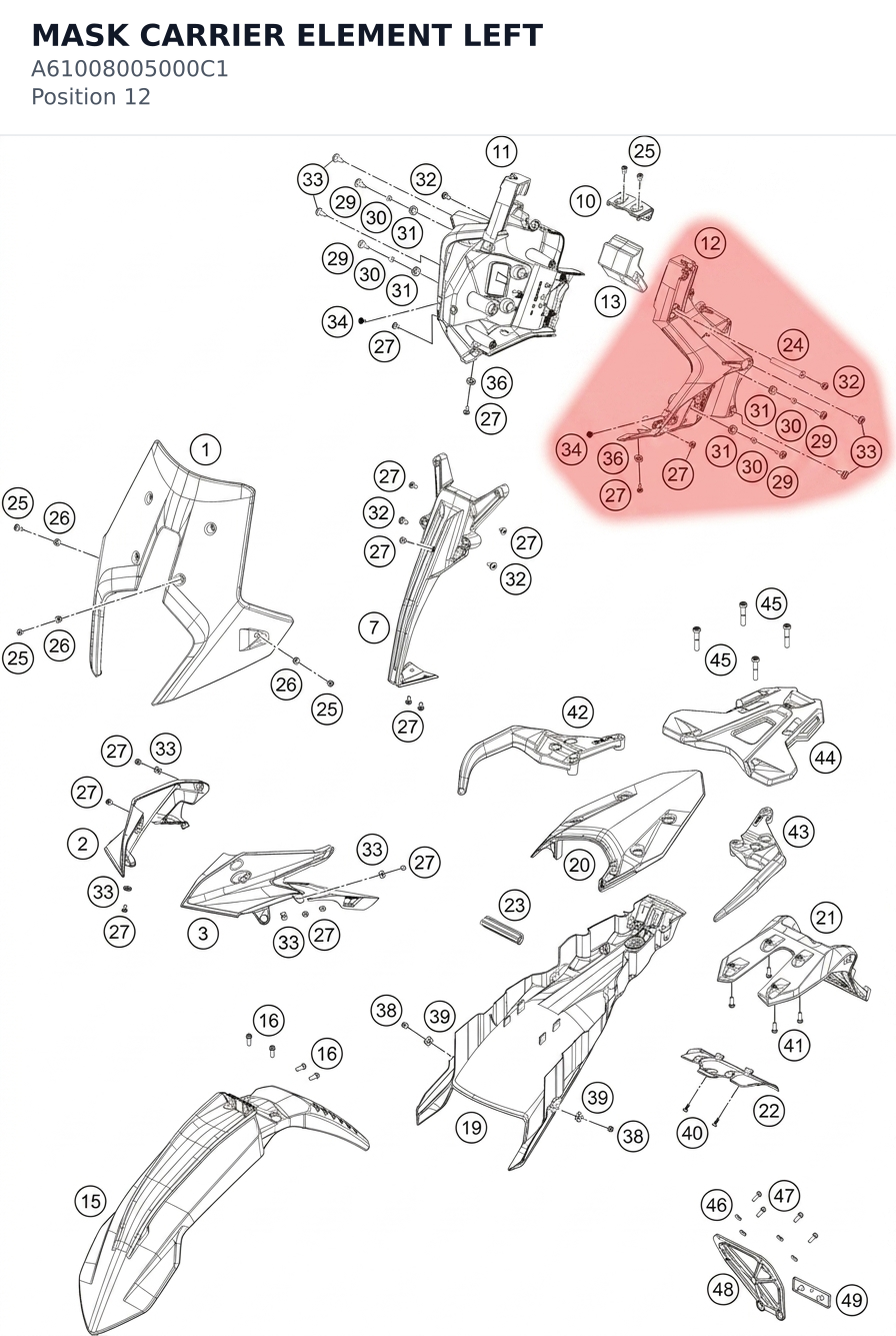 Diagram preview: MASK CARRIER ELEMENT LEFT (A61008005000C1)