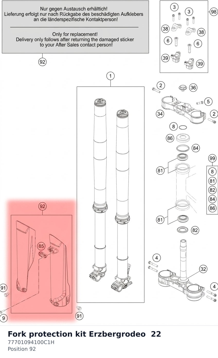 Diagram preview: Fork protection kit Erzbergrodeo 22 (77701094100C1H)