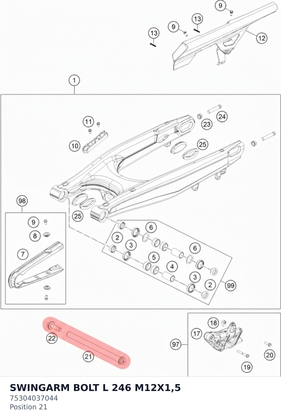 Diagram preview: SWINGARM BOLT L 246 M12X1,5 (75304037044)