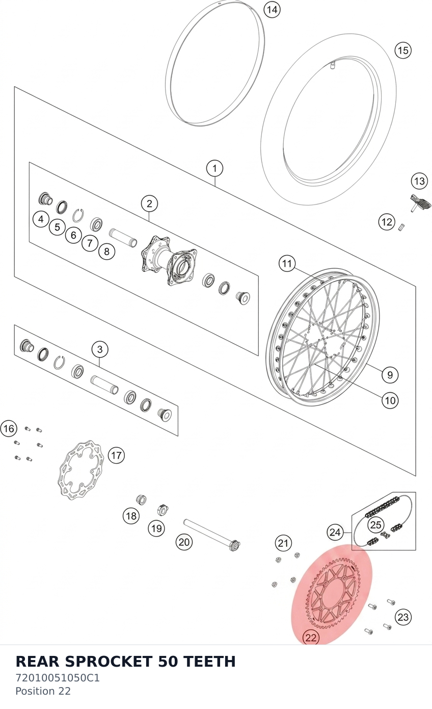 Diagram preview: REAR SPROCKET 50 TEETH (72010051050C1)