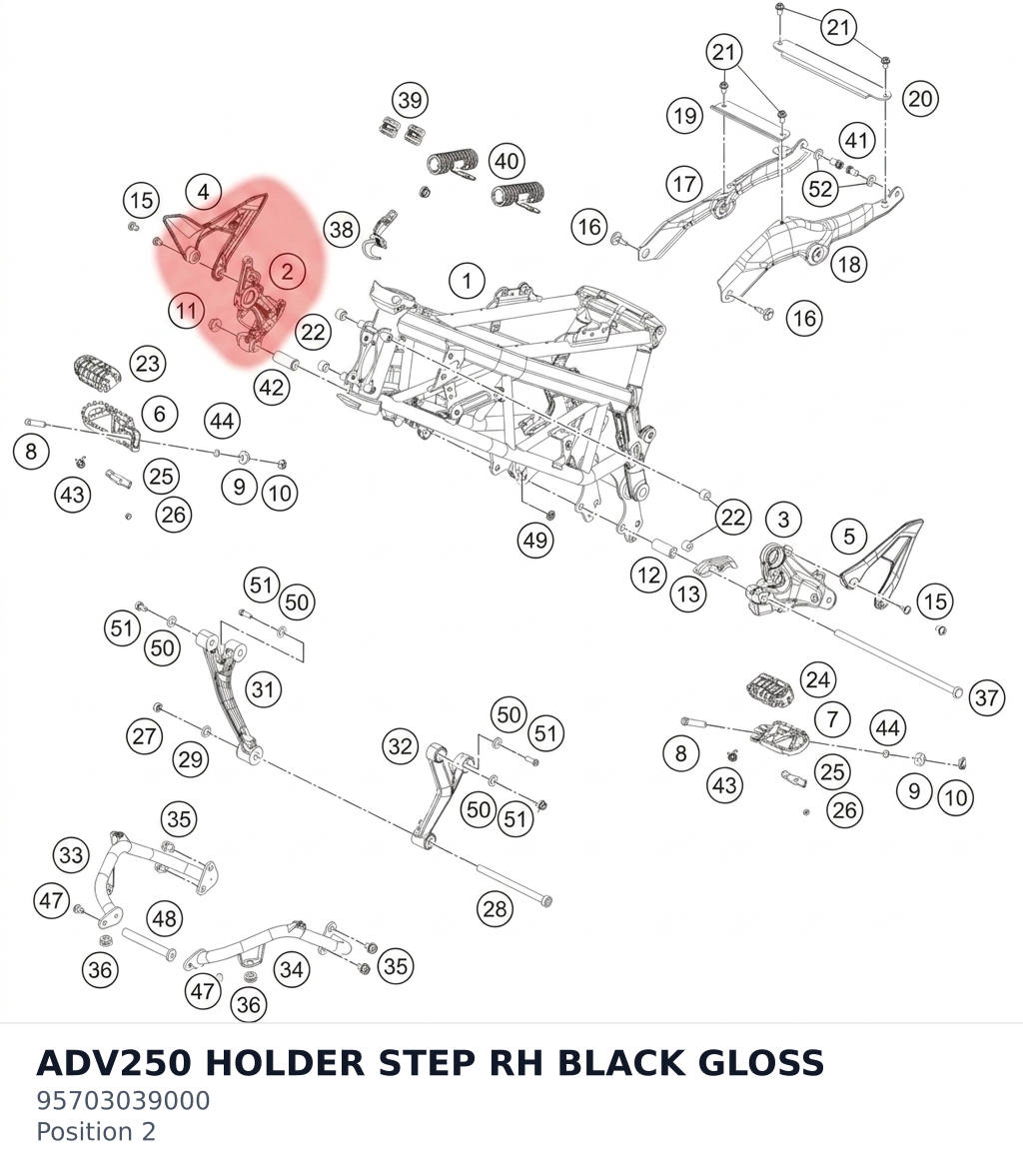 Diagram preview: ADV250 HOLDER STEP RH BLACK GLOSS (95703039000)
