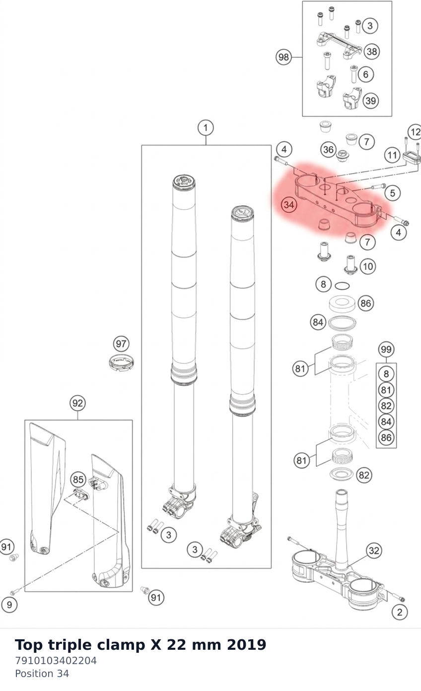 Diagram preview: Top triple clamp X 22 mm 2019 (7910103402204)
